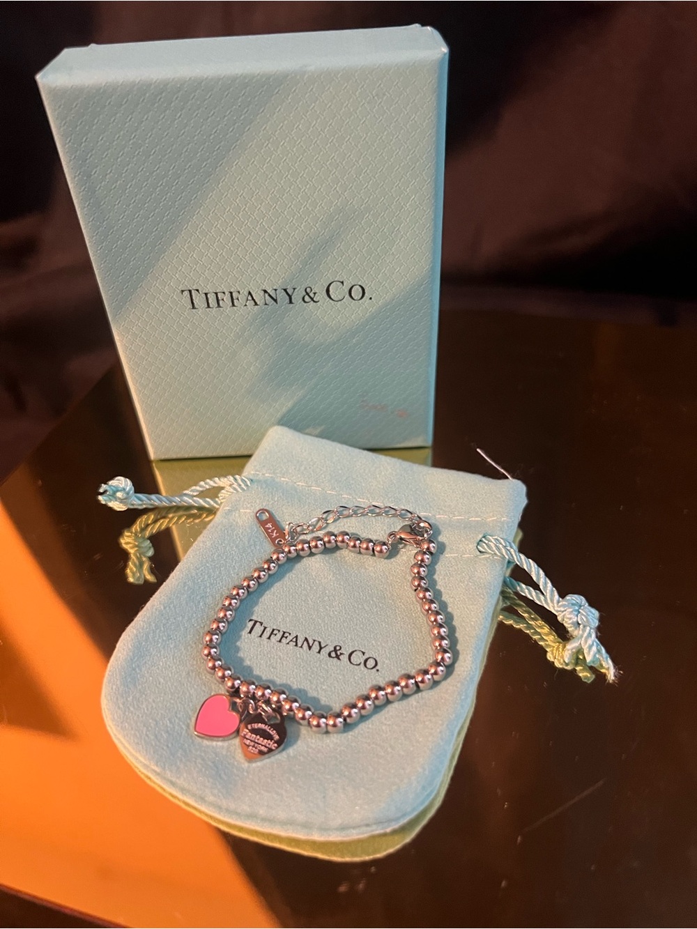 Tiffany & Co. Silver Bead Bracelet with Pink Heart Charm - Picture 4 of 6